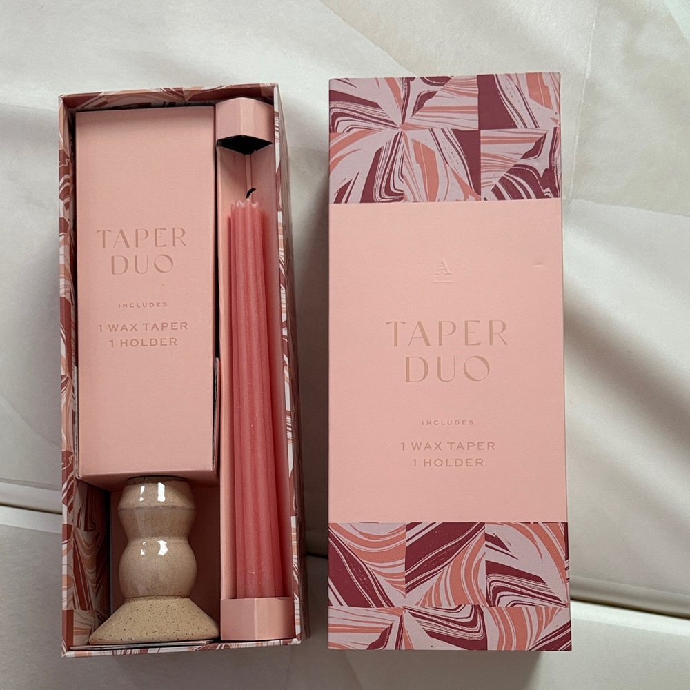 Anthropologie Pink and Cream Candle Holder Set